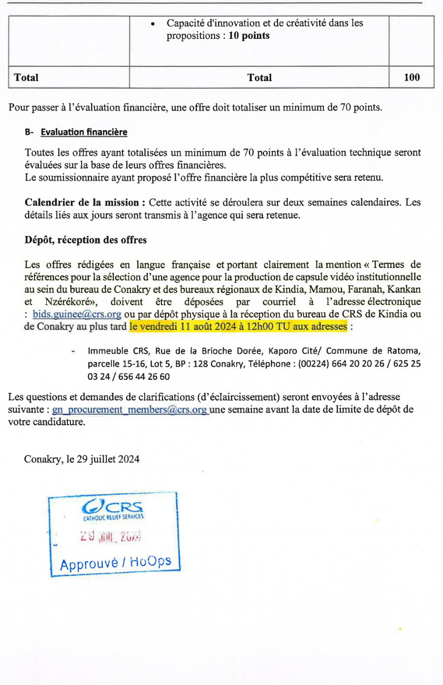 TERME DE REFERENCE POUR LA SELECTION D’UNE AGENCE DE COMMUNICATION POUR LA REALISATION CAPSULE VIDEO INSTITUTIONNELLE DE CRS GUINEE | Page 4