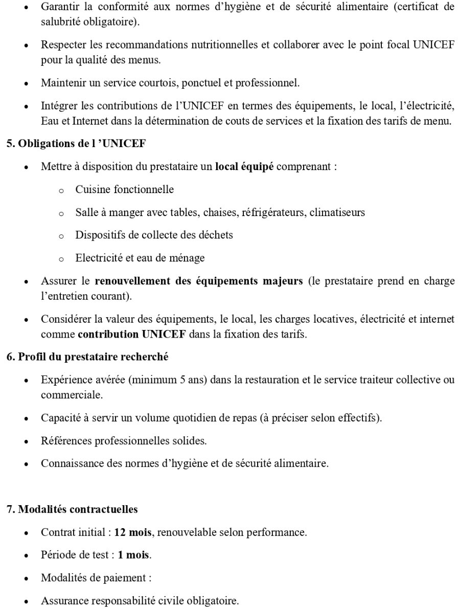 Sélection d’un Prestataire pour assurer les Services de Restauration au Bureau UNICEF Guinée | Page 2