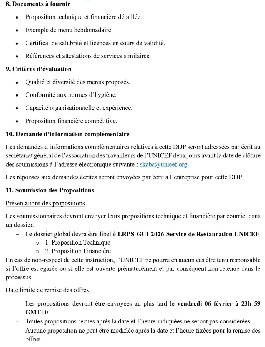 Sélection d’un Prestataire pour assurer les Services de Restauration au Bureau UNICEF Guinée | Page 3