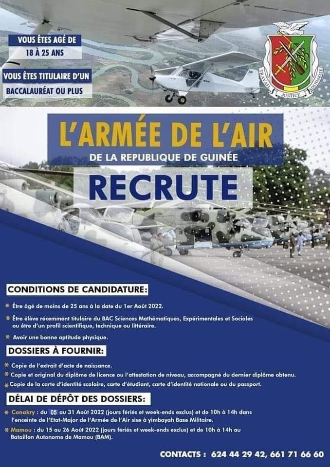L’Armée de l’Air de la République de Guinée recrute