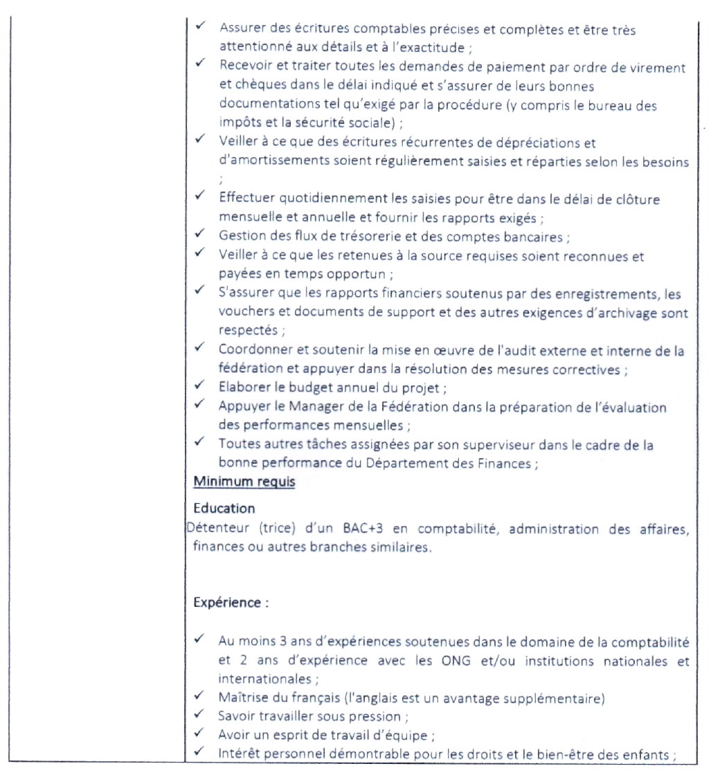 Avis de recrutement d'un (e) Comptable projet pour la Coordination de la gestion comptable et financière du Projet | Page 2
