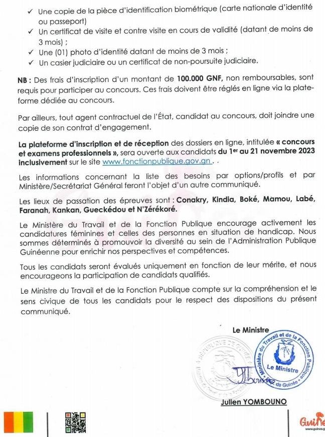 Communiqué Concours de la fonction publique en guinée Novembre 2023 | Page 2