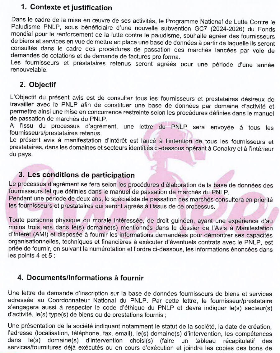 AVIS A MANIFESTATION D'INTERET POUR LA CONSTITUTION D'UNE BASE DE DONNEES FOURNISSEURS DES BIENS ET SERVICES | Page 2