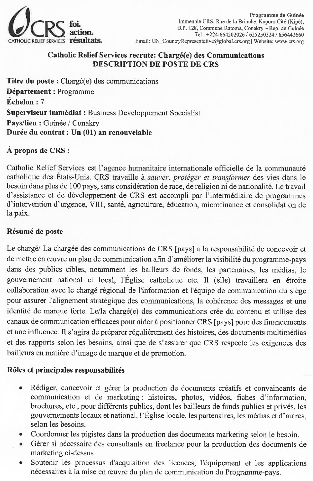 Recrutement D'un Chargé(e) Des Communications - CRS p1