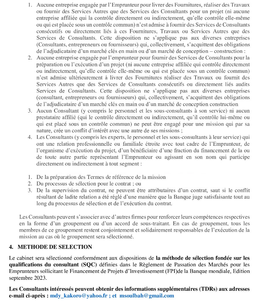 DEMANDE DE MANIFESTATIONS D’INTERET POUR LE RECRUTEMENT D’UN CONSULTANT (CABINET) CHARGE DU RECRUTEMENT DU PERSONNEL DE L’UNITE DE GESTION DU PEAG | Page 3