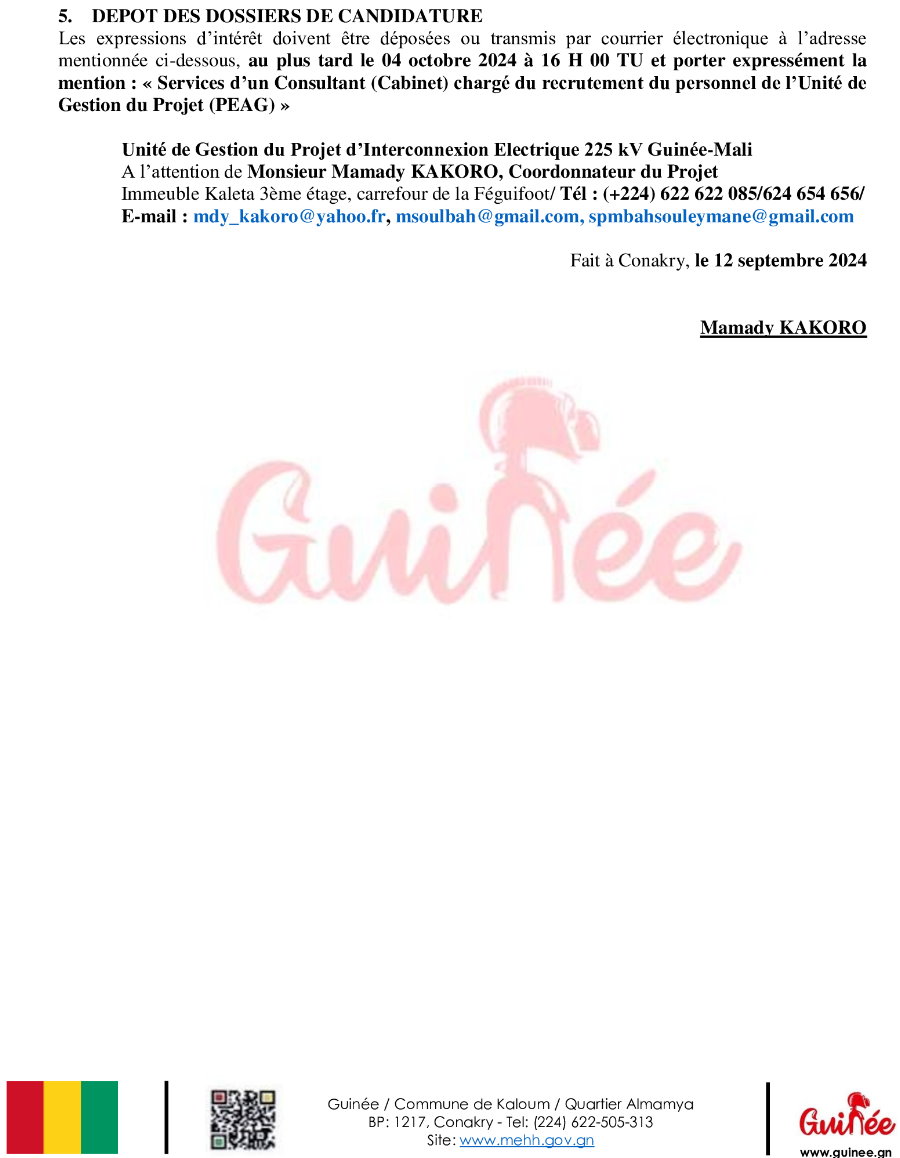 DEMANDE DE MANIFESTATIONS D’INTERET POUR LE RECRUTEMENT D’UN CONSULTANT (CABINET) CHARGE DU RECRUTEMENT DU PERSONNEL DE L’UNITE DE GESTION DU PEAG | Page 4