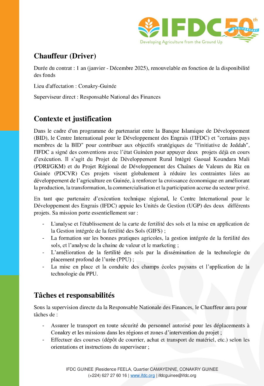 Avis de recrutement d'un chauffeur (driver) | Page 1