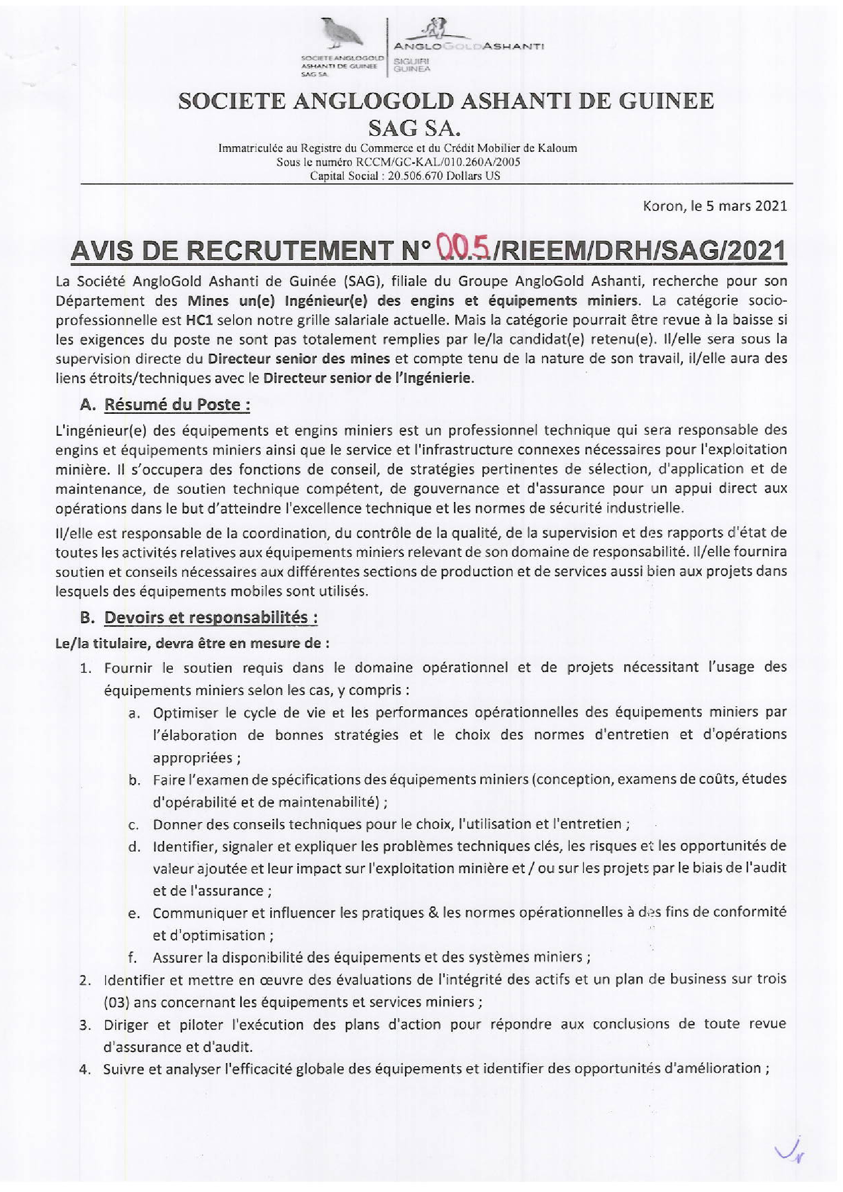 offre d'emploi en guinée - recrutement CRS p1
